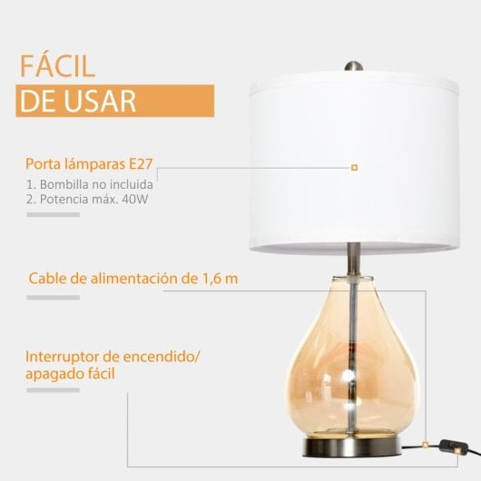 Homcom Juego De 2 Lámparas De Mesa Casquillo De Lino E27 40w Ø30x56 Cm Blanco