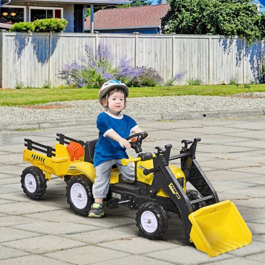 Homcom Tractor A Pedales Para Niños De 3 Años Con Remolque 167x41x52 Cm Amarillo