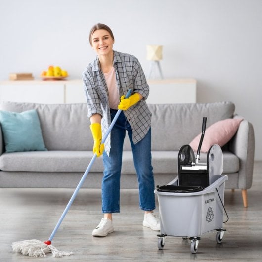 Homcom Cubo De Fregona Con Ruedas Capacidad De 36l 54x41x91,5 Cm Gris