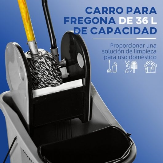 Homcom Cubo De Fregona Con Ruedas Capacidad De 36l 54x41x91,5 Cm Gris