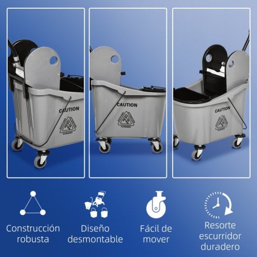 Homcom Cubo De Fregona Con Ruedas Capacidad De 36l 54x41x91,5 Cm Gris