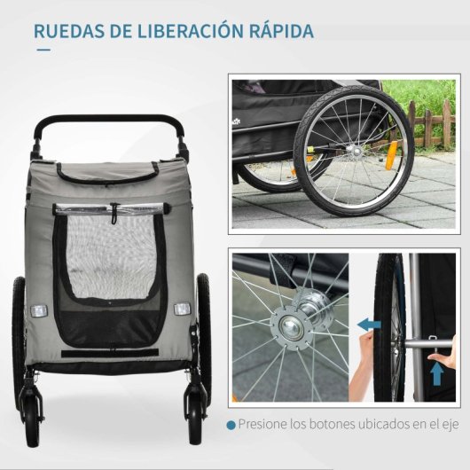 Pawhut Reboque De Bicicleta Cães Com Portas Bandeira e 6 Reflectores Cinzento