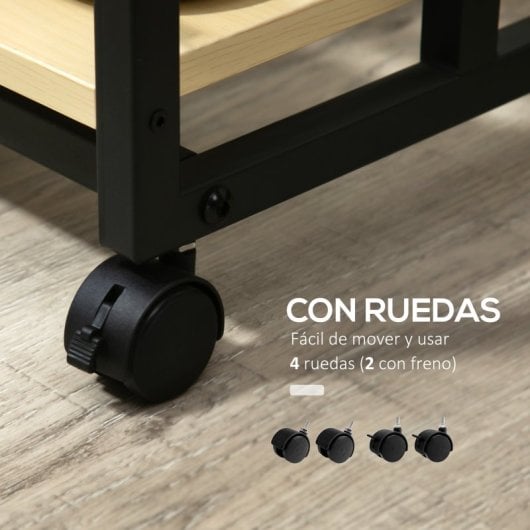 Homcom Mesa Auxiliar Con Ruedas Forma De C Con 2 Estantes Frenos 60x34,5x64,5 Cm