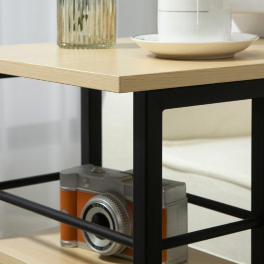 Homcom Mesa Auxiliar Con Ruedas Forma De C Con 2 Estantes Frenos 60x34,5x64,5 Cm