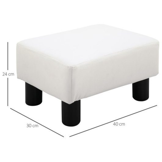 Homcom Reposapiés Otomano Tapizado En Piel Sintética 40x30x24 Cm Blanco
