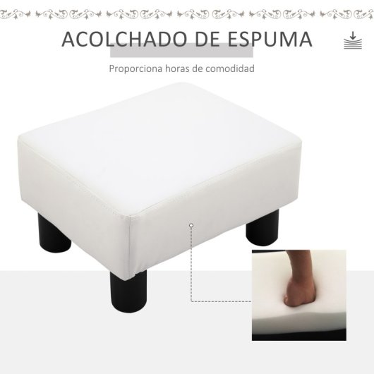 Homcom Reposapiés Otomano Tapizado En Piel Sintética 40x30x24 Cm Blanco