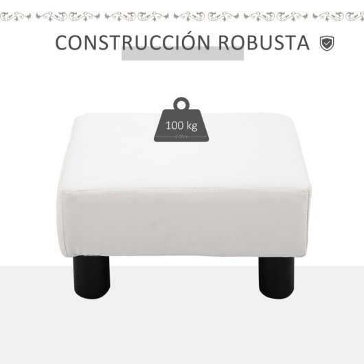 Homcom Reposapiés Otomano Tapizado En Piel Sintética 40x30x24 Cm Blanco