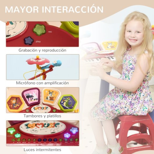 Aiyaplay Piano Electrónico Infantil 2 En 1 De 32 Teclas 74x32,2x71 Cm Multicolor
