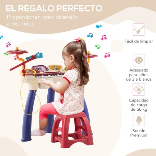 Aiyaplay Piano Electrónico Infantil 2 En 1 De 32 Teclas 74x32,2x71 Cm Multicolor