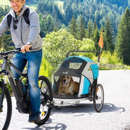 Pawhut Reboque Bicicleta Cães Dobrável 2 Em 1 Com Pega Ajustável 40 Kg Azul