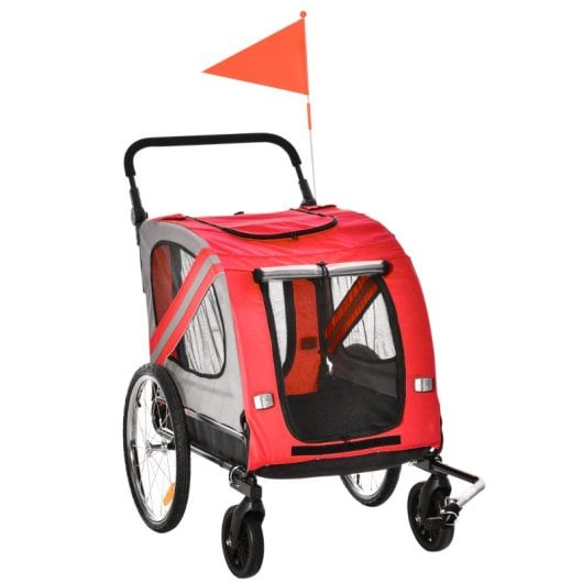 Pawhut Remolque De Bicicleta Perros Con Puertas Bandera Y 6 Reflectores Rojo