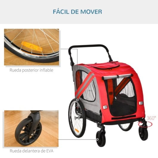 Pawhut Remolque De Bicicleta Perros Con Puertas Bandera Y 6 Reflectores Rojo