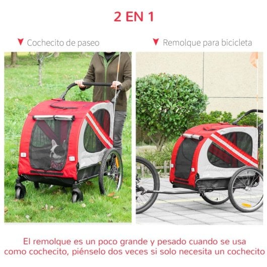 Pawhut Remolque De Bicicleta Perros Con Puertas Bandera Y 6 Reflectores Rojo