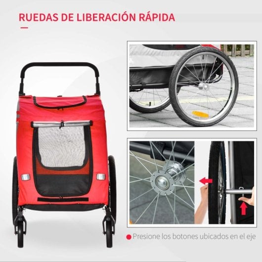 Pawhut Remolque De Bicicleta Perros Con Puertas Bandera Y 6 Reflectores Rojo