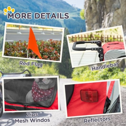 Pawhut Remolque De Bicicleta Perros Con Puertas Bandera Y 6 Reflectores Rojo