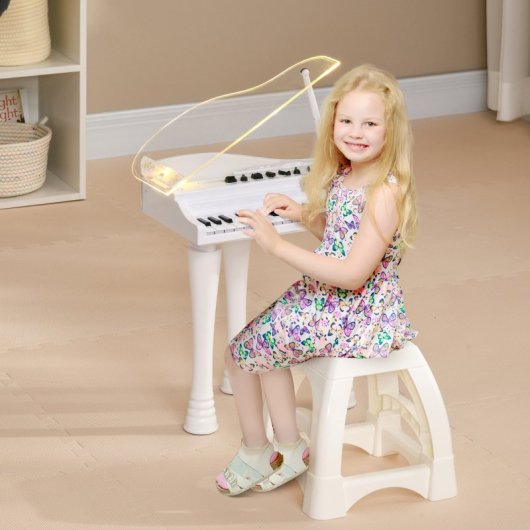 Aiyaplay Piano Electrónico Infantil Con Taburete 37x30,5x60,4 Cm Blanco