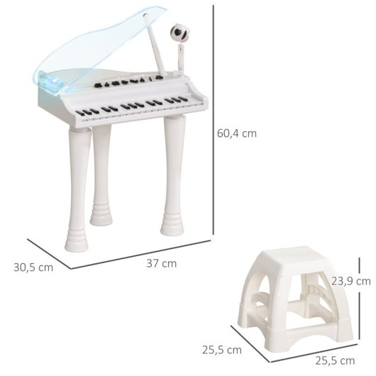 Aiyaplay Piano Electrónico Infantil Con Taburete 37x30,5x60,4 Cm Blanco