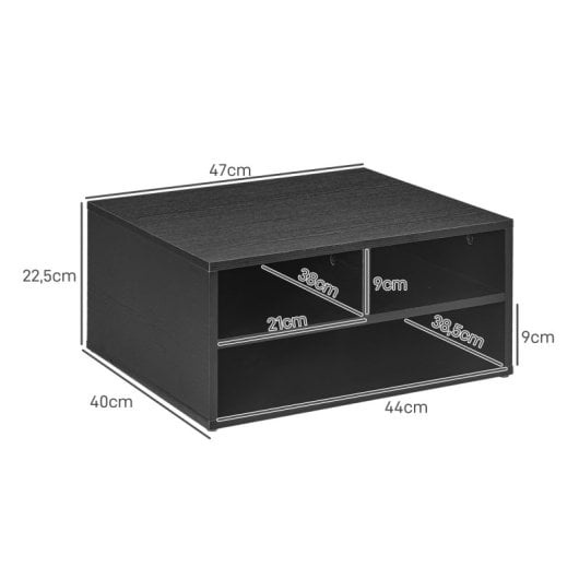 Homcom Mueble Impresora De 2 Niveles Con 3 Compartimentos 47x40x22,5 Cm Negro
