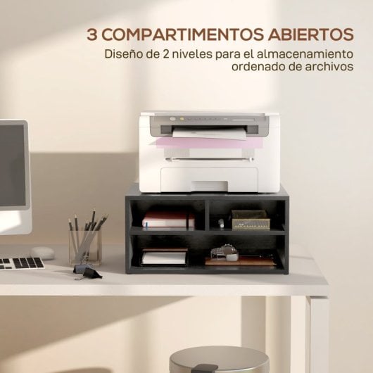 Homcom Mueble Impresora De 2 Niveles Con 3 Compartimentos 47x40x22,5 Cm Negro