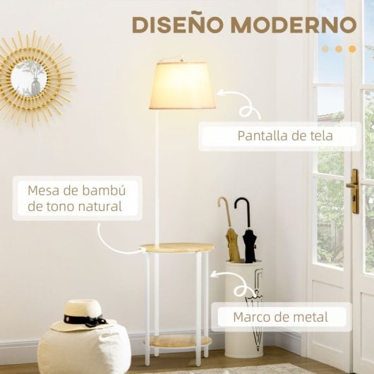 Homcom Candeeiro De Pé Moderno Com Mesas Casquilho E27 40w 43x39,5x162 Cm Branco