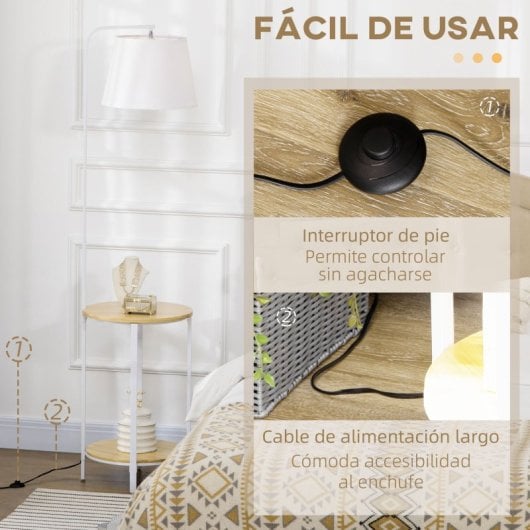 Homcom Candeeiro De Pé Moderno Com Mesas Casquilho E27 40w 43x39,5x162 Cm Branco