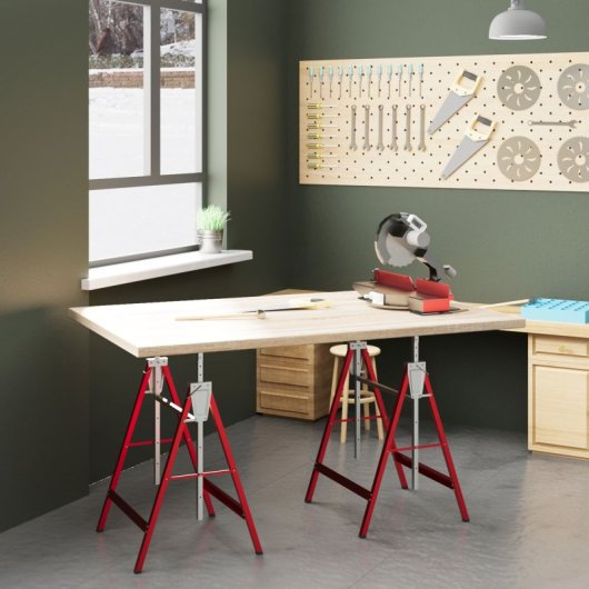 Homcom 2 Caballetes Telescópicos Plegables Con Altura Ajustable 80-130 Cm Rojo