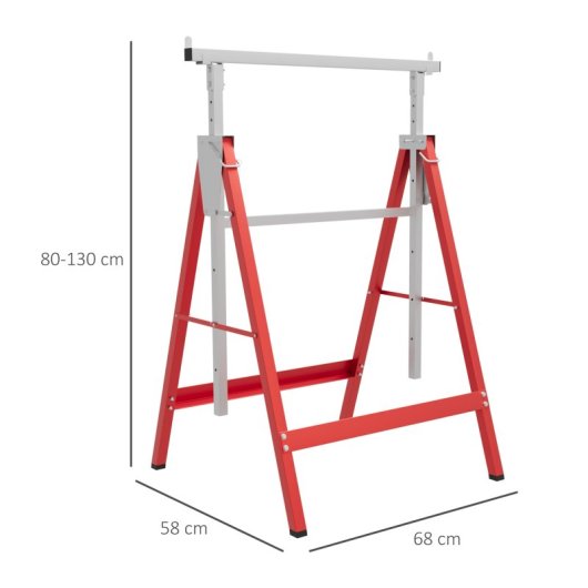 Homcom 2 Caballetes Telescópicos Plegables Con Altura Ajustable 80-130 Cm Rojo