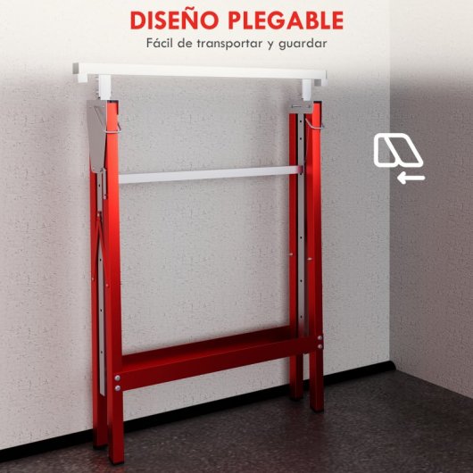 Homcom 2 Caballetes Telescópicos Plegables Con Altura Ajustable 80-130 Cm Rojo
