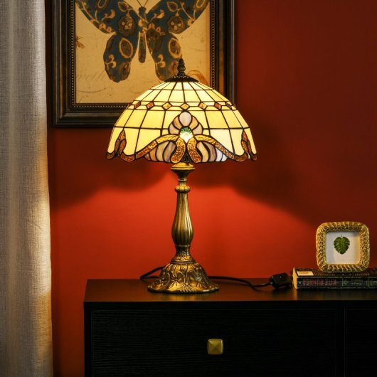 Homcom Lámpara De Mesita De Noche Estilo Clásico Ø30x48 Cm Multicolor