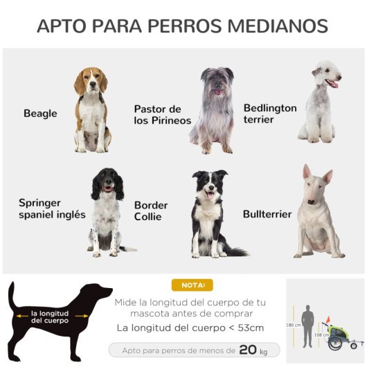 Homcom Remolque Bicicleta Perros Carro Cochecito Para Transporte Mascota