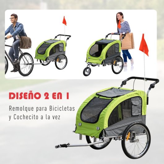 Homcom Remolque Bicicleta Perros Carro Cochecito Para Transporte Mascota
