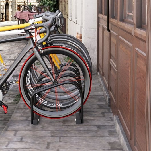 Homcom Aparcamiento Para 4 Bicicletas Soporte De Acero 110x33x27 Cm Negro