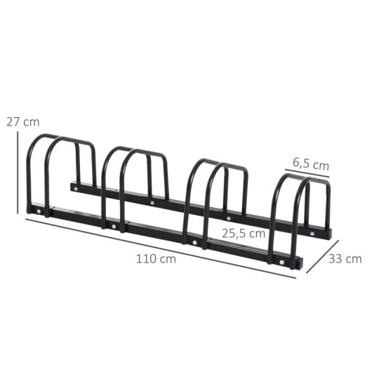 Homcom Aparcamiento Para 4 Bicicletas Soporte De Acero 110x33x27 Cm Negro
