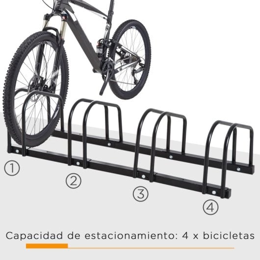 Homcom Aparcamiento Para 4 Bicicletas Soporte De Acero 110x33x27 Cm Negro
