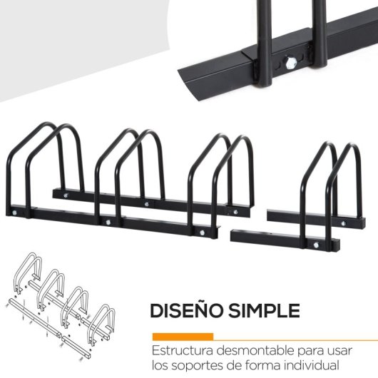 Homcom Aparcamiento Para 4 Bicicletas Soporte De Acero 110x33x27 Cm Negro