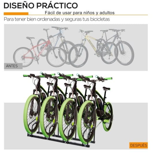 Homcom Aparcamiento Para 4 Bicicletas Soporte De Acero 110x33x27 Cm Negro