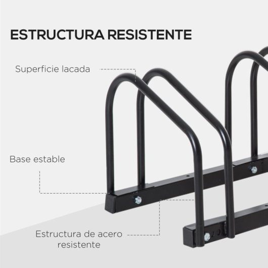 Homcom Aparcamiento Para 4 Bicicletas Soporte De Acero 110x33x27 Cm Negro