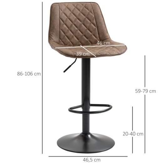 Homcom 835-735V00DR Conjunto de 2 Bancos com Altura Ajustável 46,5x51x86-106cm Castanhos