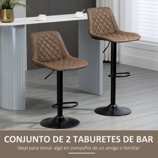 Homcom 835-735V00DR Conjunto de 2 Bancos com Altura Ajustável 46,5x51x86-106cm Castanhos