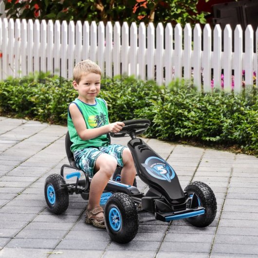 Homcom Go Kart A Pedais Para Crianças 5-12 Anos Assento Ajustável 121x58x61cm Azul