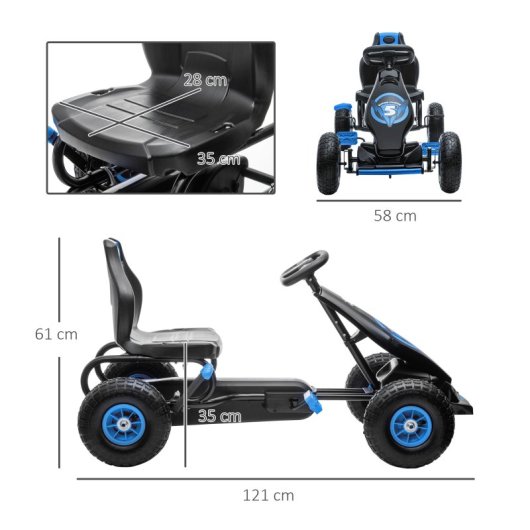 Homcom Go Kart A Pedais Para Crianças 5-12 Anos Assento Ajustável 121x58x61cm Azul