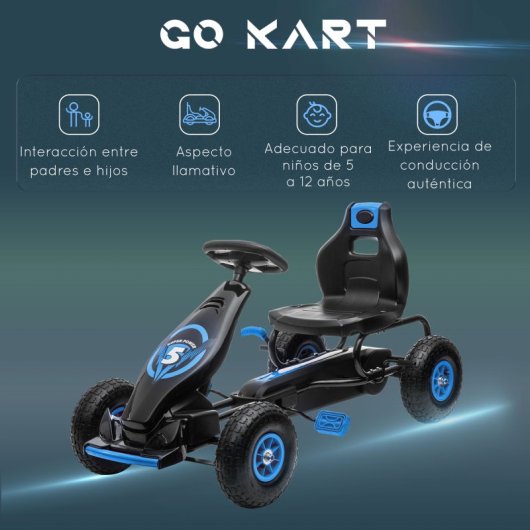 Homcom Go Kart A Pedais Para Crianças 5-12 Anos Assento Ajustável 121x58x61cm Azul