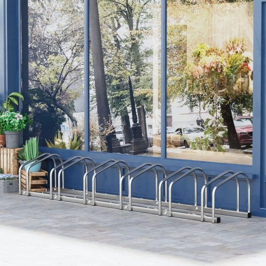 Homcom Aparcamiento Para 6 Bicicletas Soporte De Acero 179x33x27 Cm Plata