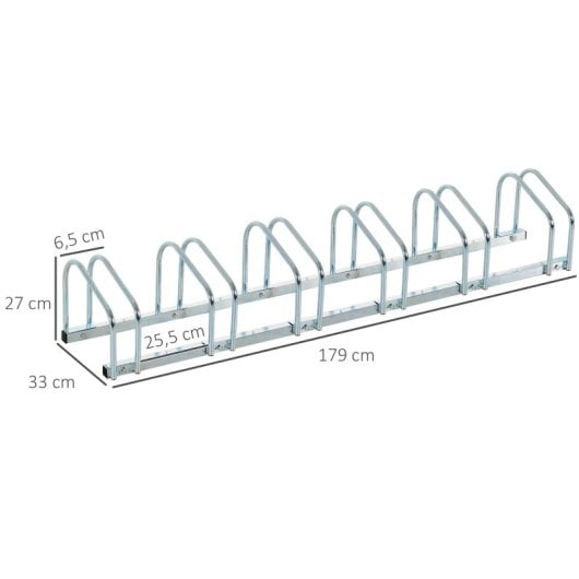 Homcom Aparcamiento Para 6 Bicicletas Soporte De Acero 179x33x27 Cm Plata