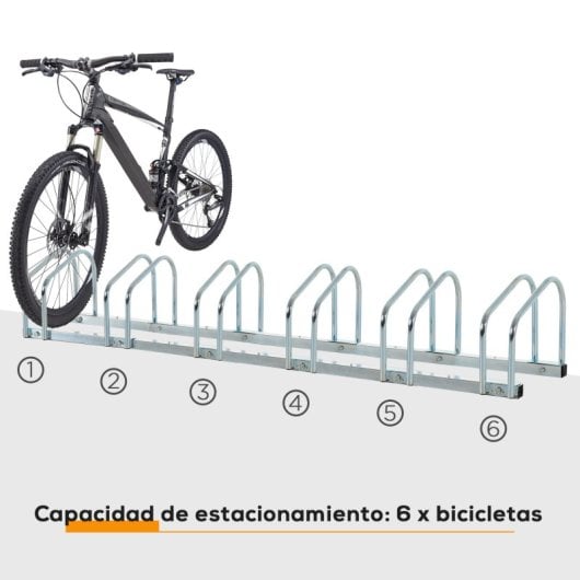 Homcom Aparcamiento Para 6 Bicicletas Soporte De Acero 179x33x27 Cm Plata