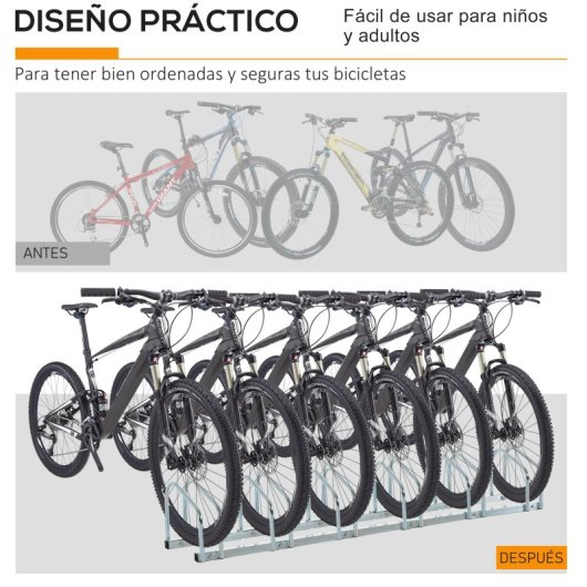 Homcom Aparcamiento Para 6 Bicicletas Soporte De Acero 179x33x27 Cm Plata