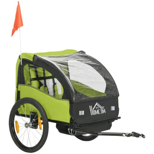 Homcom Remolque De Bicicleta Para Niños +18 Meses De 2 Plazas 140x88x90 Cm Verde