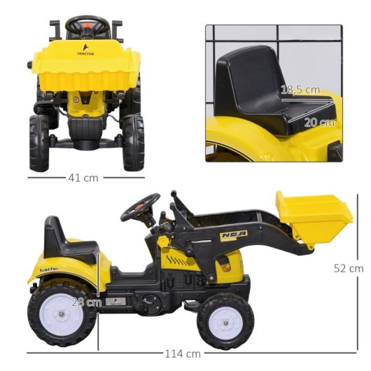 Homcom Trator a Pedais com Pá Frontal 114x41x52cm Amarelo +3 Anos