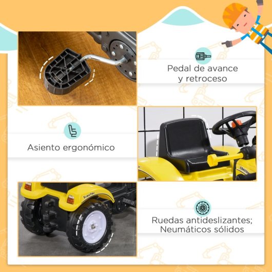 Homcom Trator a Pedais com Pá Frontal 114x41x52cm Amarelo +3 Anos