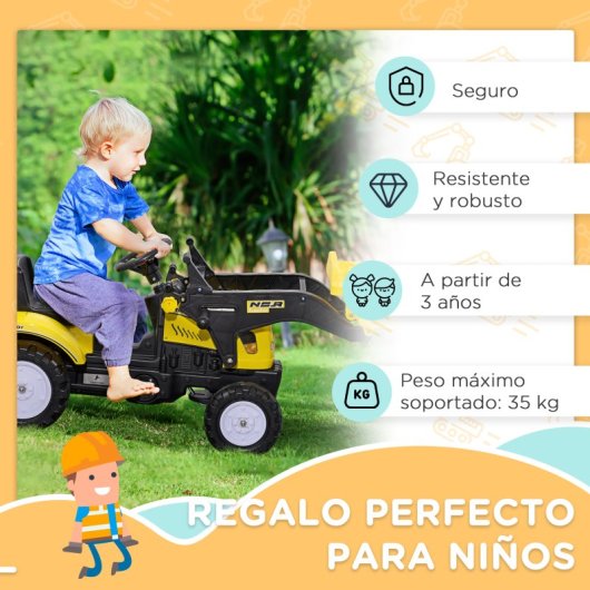 Homcom Trator a Pedais com Pá Frontal 114x41x52cm Amarelo +3 Anos